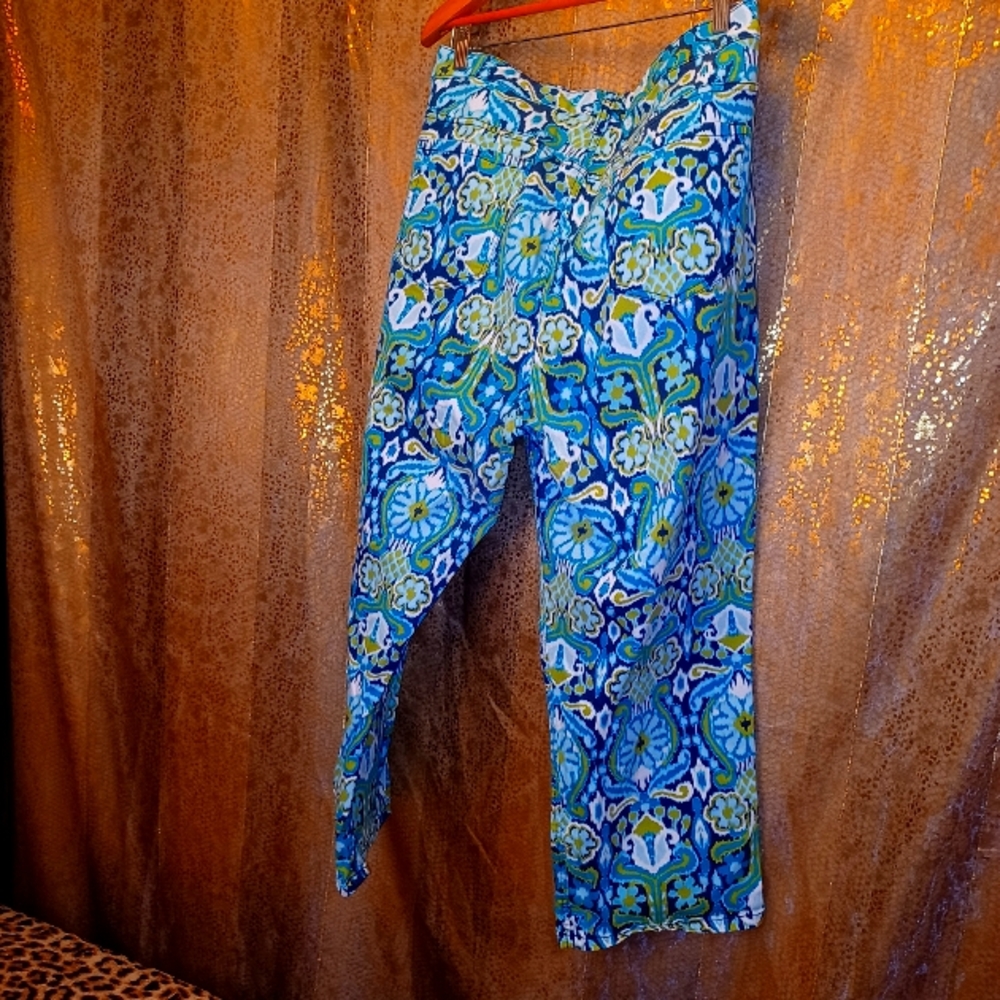 22W teal patterned capri pants. Jone's New York. Good condition.